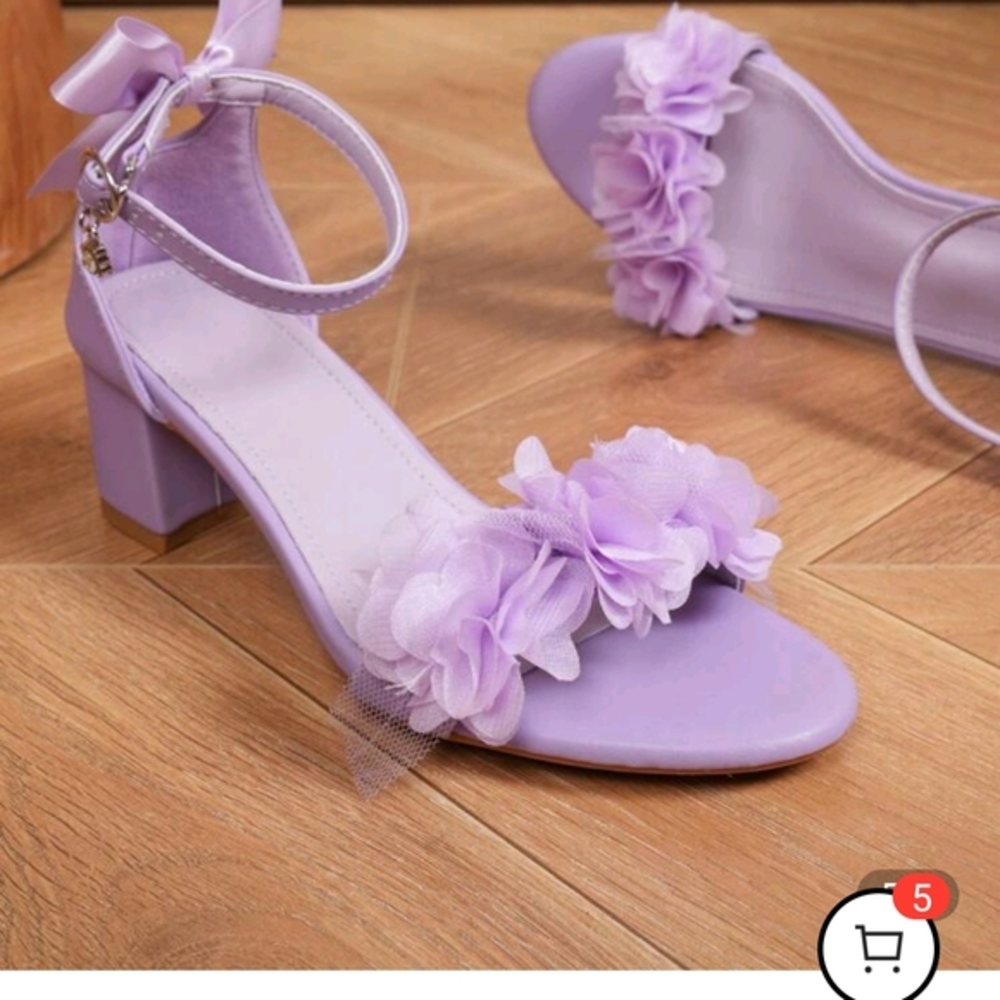 Purple Floral Block Heel Sandals for Weddings